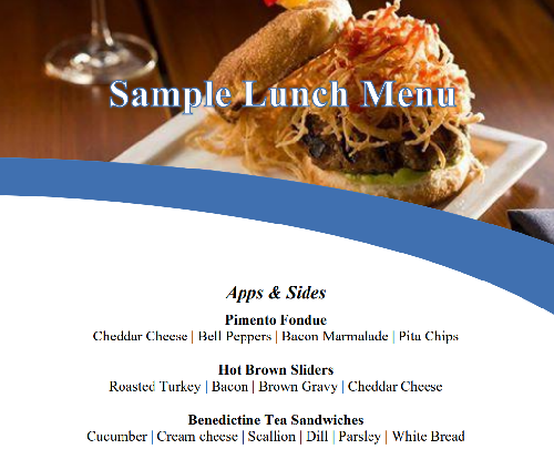 sample menu - lunch